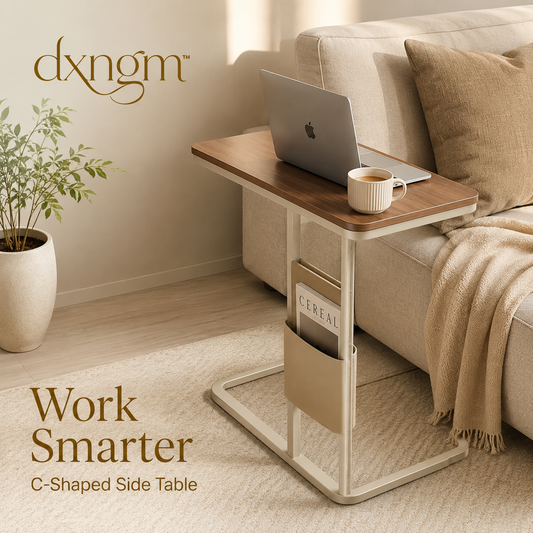 𝒅𝒙𝒏𝒈𝒎™ Modern C-Shaped Sofa Side Table – Slim Laptop End Table with Storage Pocket