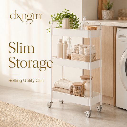 𝒅𝒙𝒏𝒈𝒎™ Slim 3-Tier Rolling Utility Cart – Mobile Storage Organizer with Lockable Wheels
