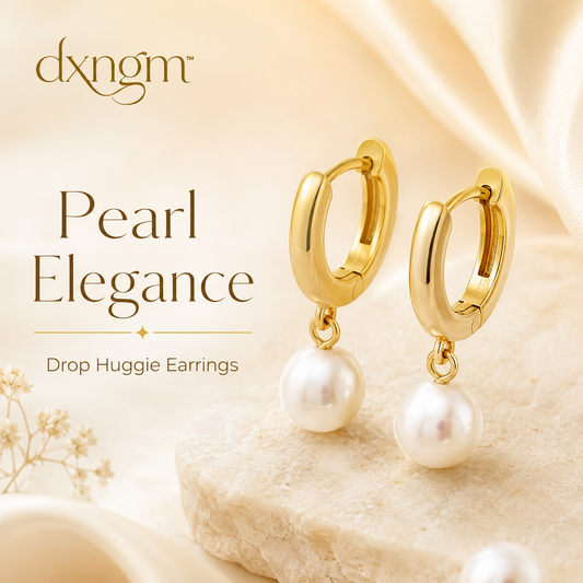 𝒅𝒙𝒏𝒈𝒎™ Élan Pearl Drop Huggie Earrings – Gold Hoop Earrings with Pearl Drops