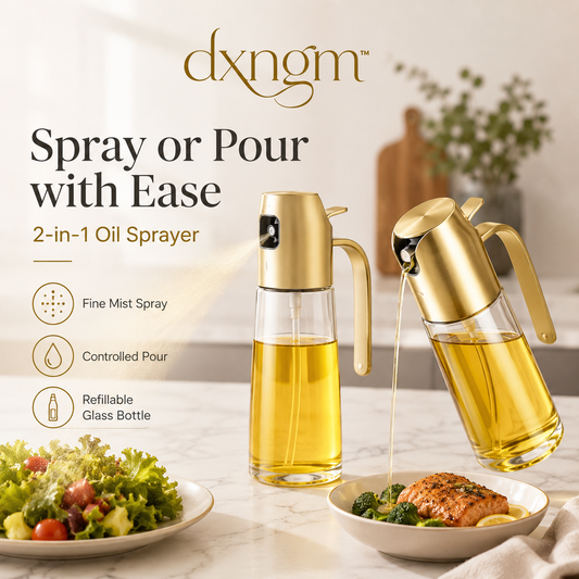 𝒅𝒙𝒏𝒈𝒎™ 2-in-1 Glass Olive Oil Sprayer & Dispenser – Refillable Spray and Pour Bottle